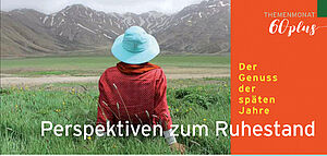 Titelbild des Flyers Perspektive Ruhestand. Frau mit Hut schaut auf die Berge